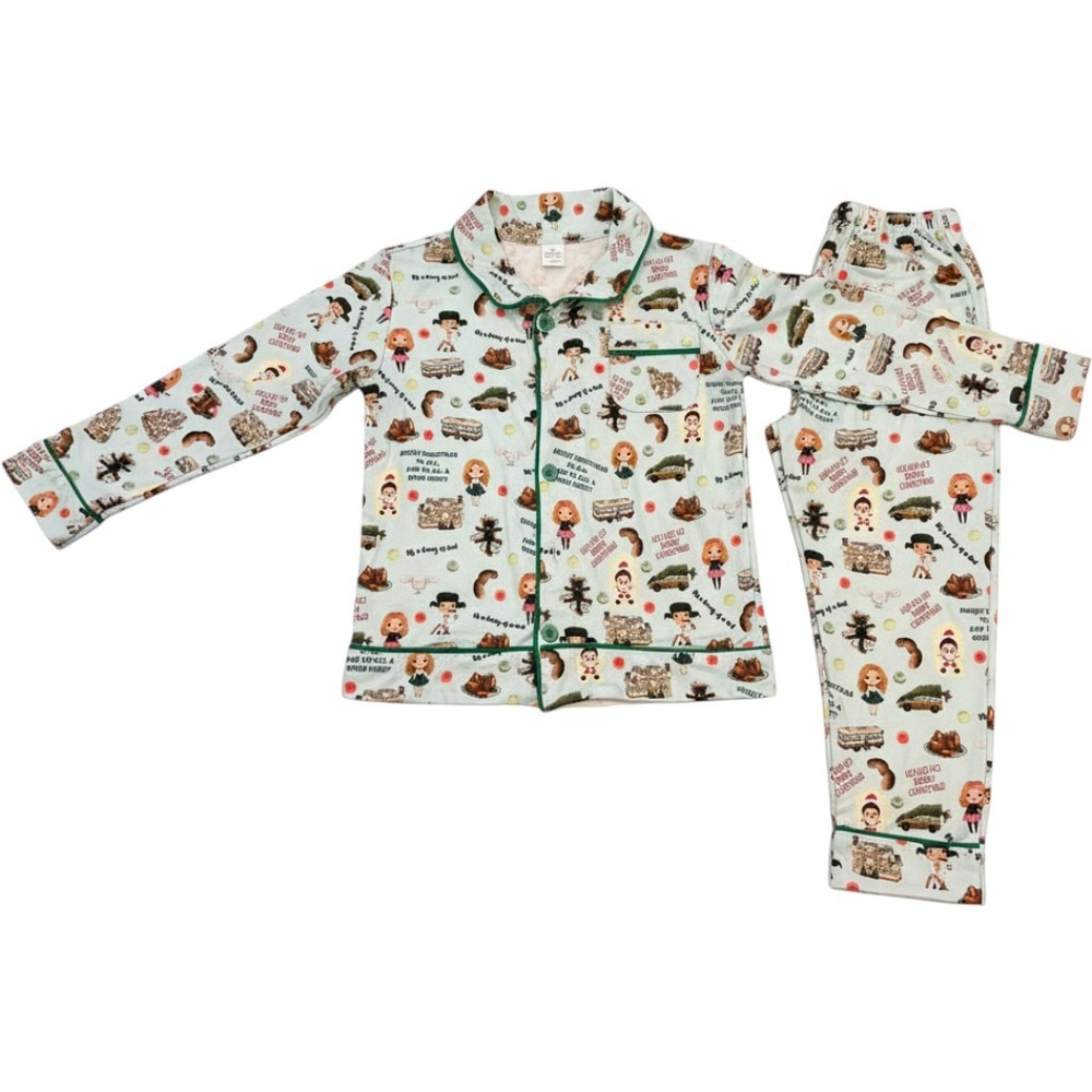 National Lampoon Christmas Vacation Pajama Set Kids 10-12T Blue Holiday PJs